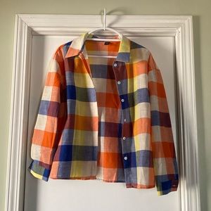 Emery Rose. Size Medium. Plaid orange, yellow, blue, and white.